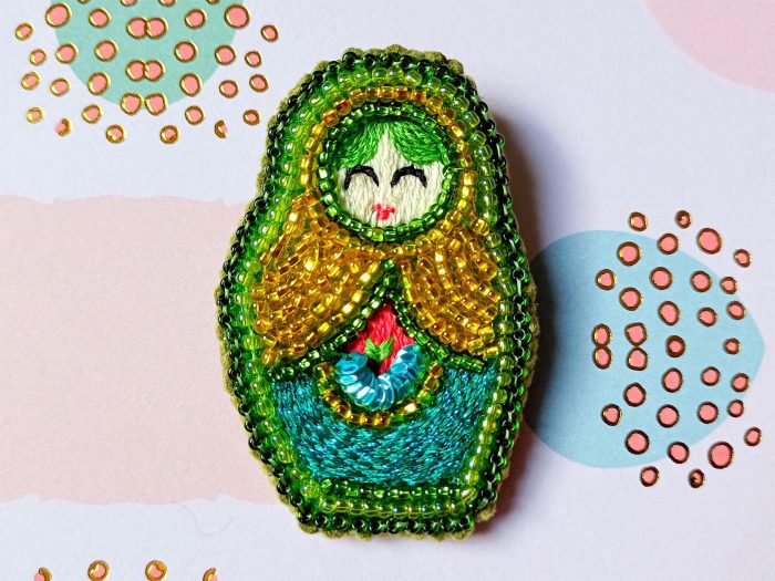 Matriochka Doll Olivine Brooch