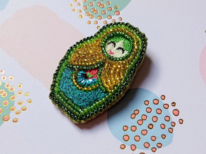Matriochka Doll Olivine Brooch - Image 3