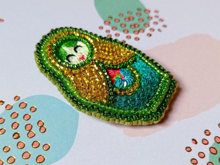 Matriochka Doll Olivine Brooch - Image 2